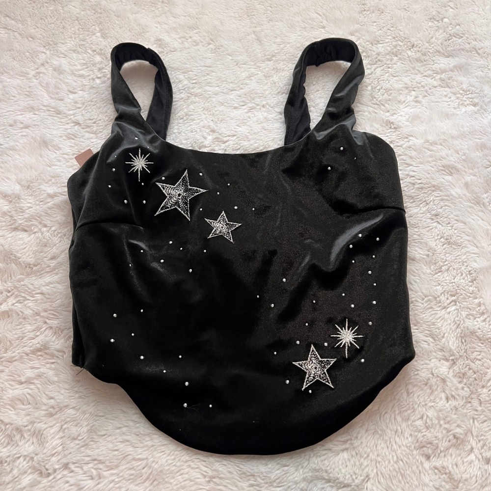 Victorias Secret Black Velvet Celestial Star Rhinestone Corset Top XS 11254532